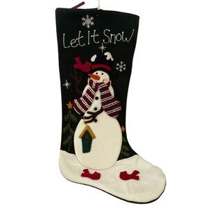Christmas Stocking 3D Snowman Green Let It Snow Embroidery Cardinals Huge 27 in